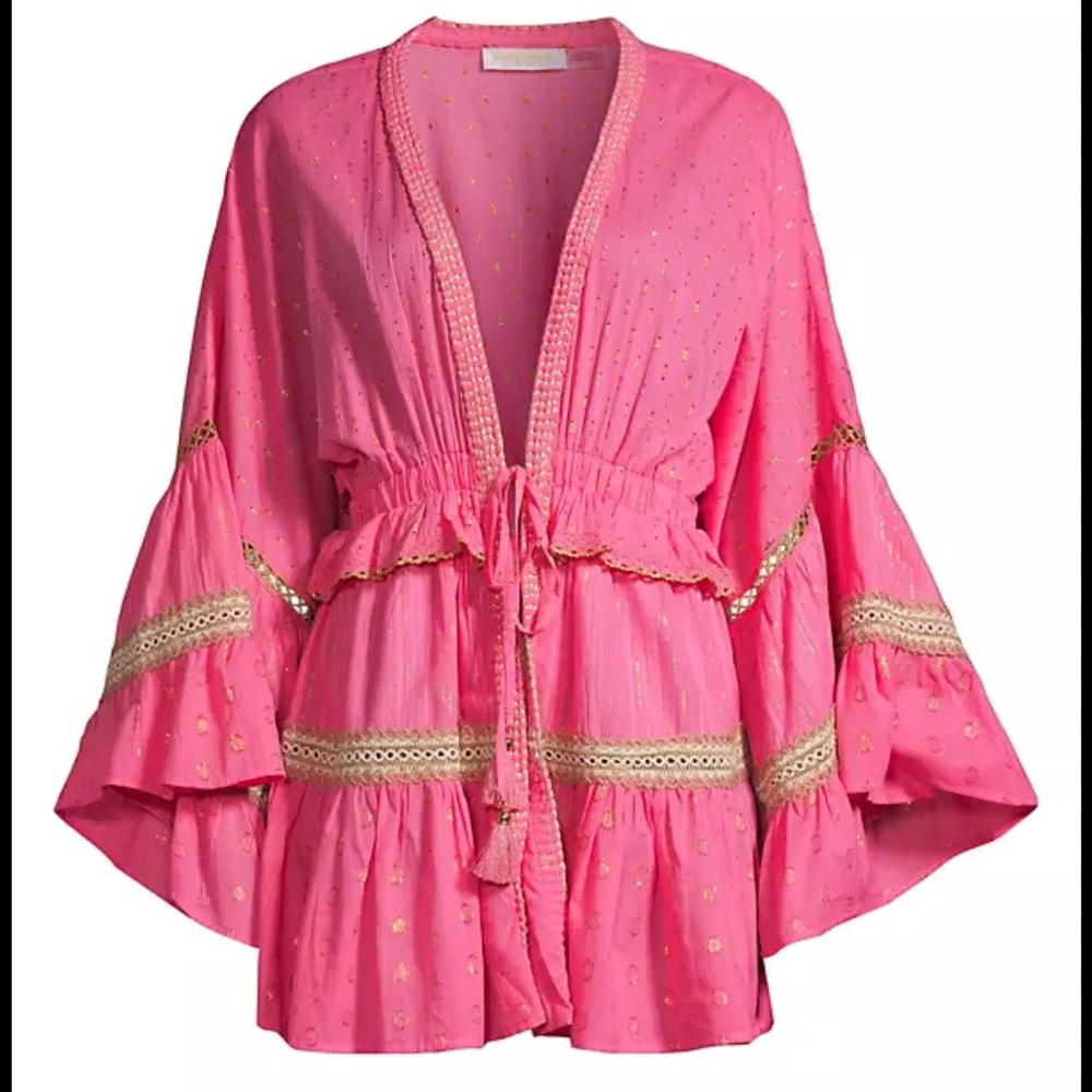 Ramy Brook Pink Gold Ruffled Bell Sleeve Swim Coverup